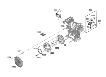 Flywheel, Ignition, And Starter Group Diagram and Parts List for 61G277-0039-J1  Briggs and Stratton Engine